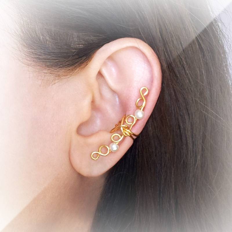 Gold Ear Cuff Vergoldet Ohr Wickeln Perlen von AEHandmadeJewellery