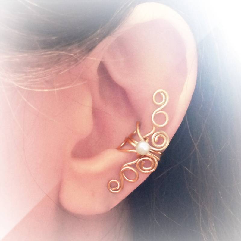Gold Ear Cuff Vergoldet Ohr Wickeln Weiße Perle von AEHandmadeJewellery