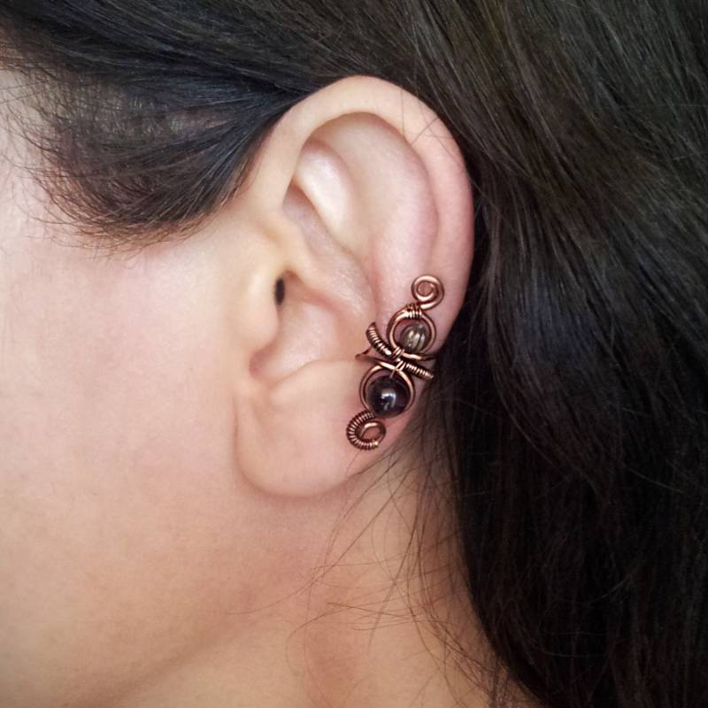 Ohr Manschette Antik Kupfer Januar Granat Wickeln von AEHandmadeJewellery