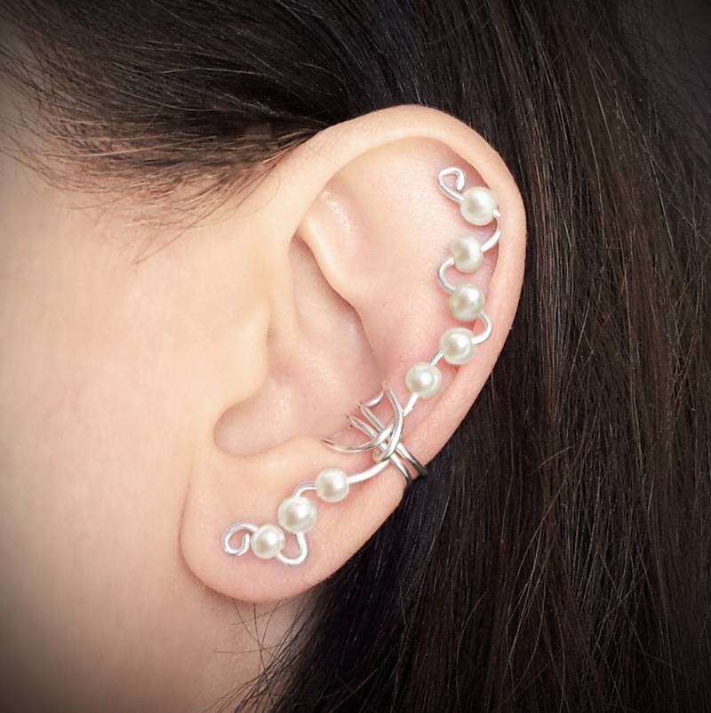 Silber Ear Cuff Versilbert Ohr Champagner Weiß Perlen von AEHandmadeJewellery