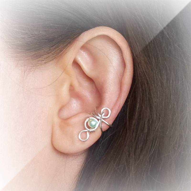 Silber Ohr Manschette Grün Perle Vergoldet Wickeln von AEHandmadeJewellery