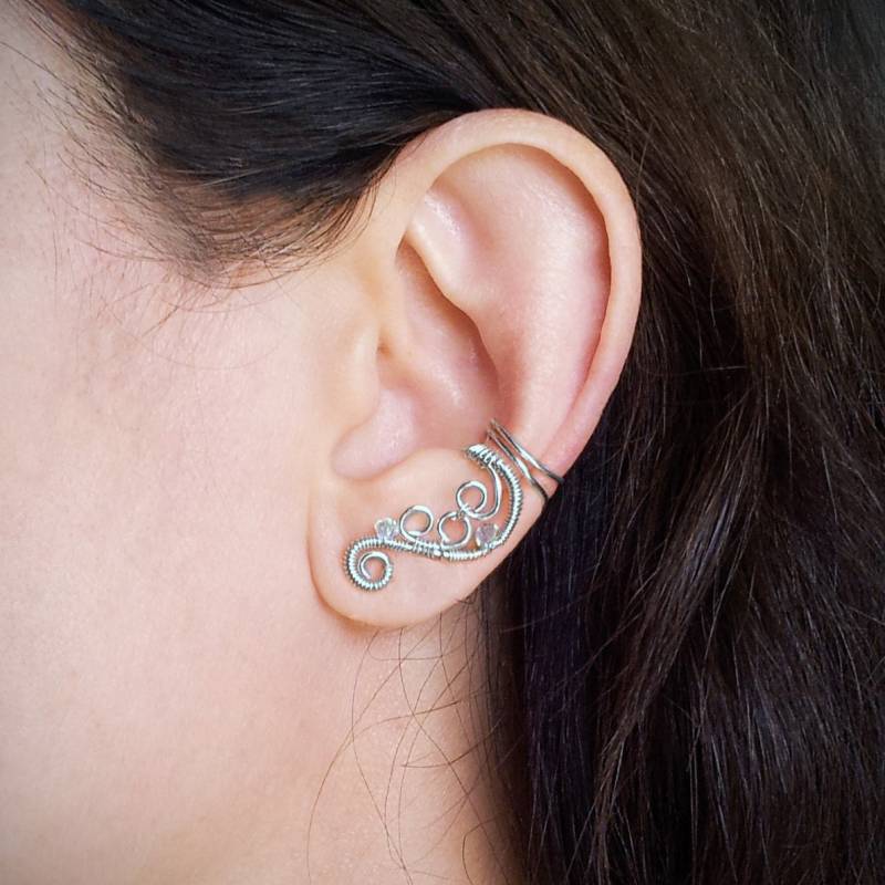 Silber Ohr Manschette Swirl Ear Cuff Swarovski Wrap Braut Elegante von AEHandmadeJewellery