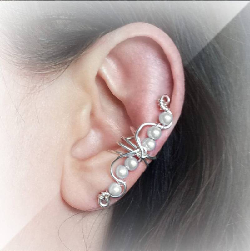 Silber Ohrklemme, Weiße Perlen Ohrringe, Hochzeit Schmuck, Braut Kein Pierce Ohrring, Clip On Ear Cuff von AEHandmadeJewellery