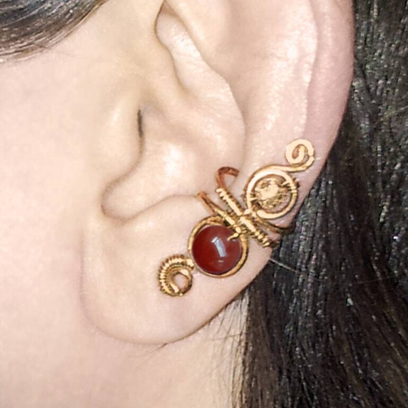 Trendy Gold Ohrmanschette Rot Achat Granat Amethyst Türkis Birthstone Schmuck Handgemachte Ohr Wickeln von AEHandmadeJewellery