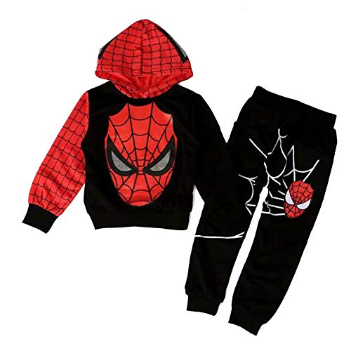 ALANTOP Jungen Casual Trainingsanzug Hoodies Kinder 2-teiliges Outfit Cosplay Superheld Spinne Kostüm Set Langarm Sport Anzug Sweatshirt von ALANTOP