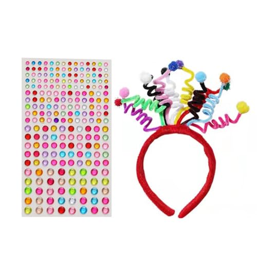 AEIOPRS 1 Pcs Karneval Haarreif mit Wackel Spiralen Kugeln Clown Kostüm Regenbogen Haarband Bommeln Pompon Stirnband mit Glitzersteine Aufkleber Fasching Kostüm Accessoire von AEIOPRS