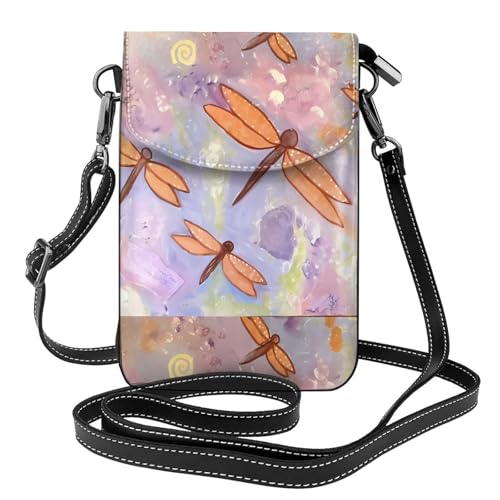 AEKGOHP Handbemalte Libellen-bedruckte kleine Leder-Damen-Umhängetasche, Flip-Handytasche, wasserdicht und langlebig von AEKGOHP
