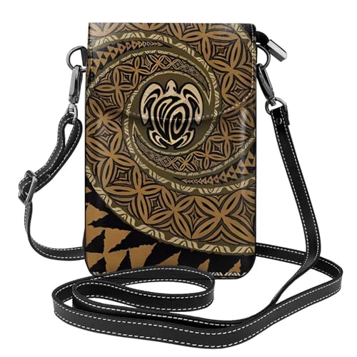 AEKGOHP Hawaiian Tapa Honu Turtle Printed Small Leather Women'S Crossbody Flip Phone Bag, Waterproof And Durable von AEKGOHP