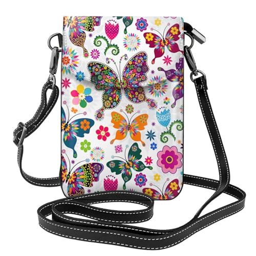 AEKGOHP Kleine Damen-Umhängetasche, Blumenmuster, bunte Schmetterlinge, bedruckt, wasserdicht, langlebig, Weiß von AEKGOHP