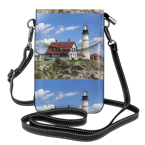 AEKGOHP Kleine Leder-Umhängetasche mit Leuchtturm-Hintergrund, wasserdicht, langlebig von AEKGOHP