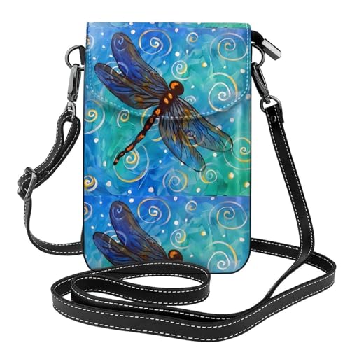 AEKGOHP Kleine Umhängetasche aus Leder, Motiv: blaue Libellen, wasserdicht und langlebig von AEKGOHP