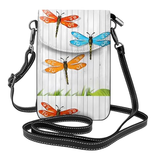 AEKGOHP Kleine Umhängetasche aus Leder mit Libellenzaun-Motiv, wasserdicht und langlebig von AEKGOHP