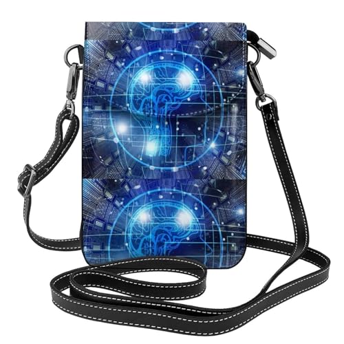 AEKGOHP Künstliche Intelligenz Gehirn gedruckt kleine Leder Damen Crossbody Flip Phone Tasche, wasserdicht und langlebig von AEKGOHP