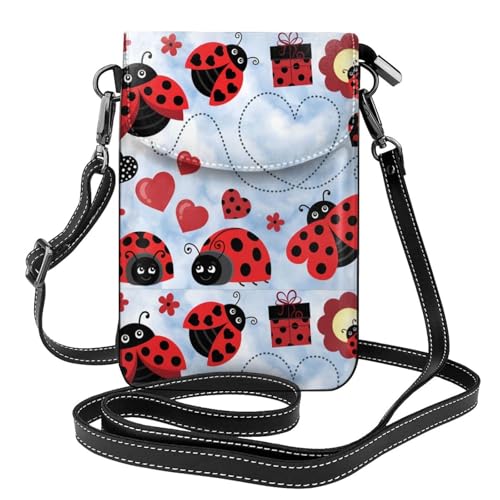 AEKGOHP Ladybug And Cloud Printed Small Leather Women'S Crossbody Flip Phone Bag, Waterproof And Durable von AEKGOHP