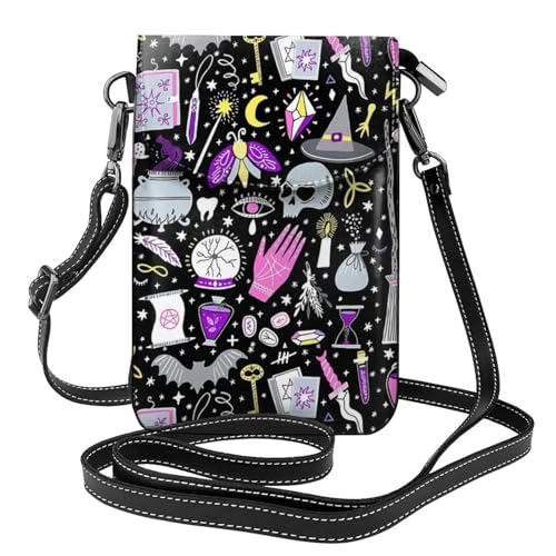AEKGOHP Magic Witch Witchcraft Bohemian Drawing Printed Small Leather Women'S Crossbody Flip Phone Bag, Waterproof And Durable von AEKGOHP