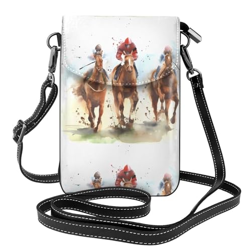 AEKGOHP Pferderennen Reitsport bedruckte kleine Leder Damen Crossbody Flip Phone Tasche, wasserdicht und langlebig von AEKGOHP