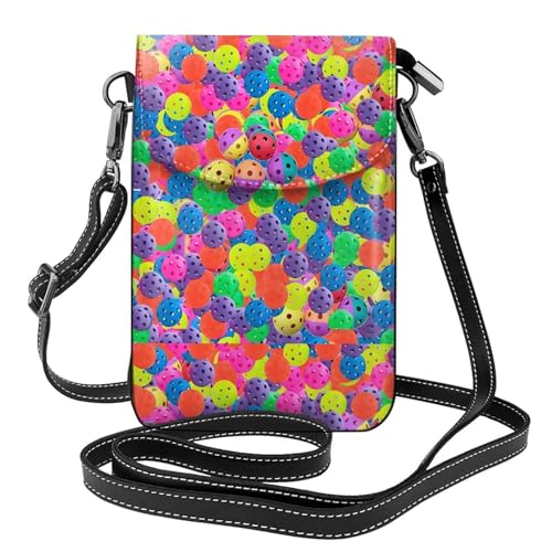 AEKGOHP Pickleball Bälle farbige Muster gedruckt kleine Leder Damen Crossbody Flip Phone Tasche, wasserdicht und langlebig von AEKGOHP