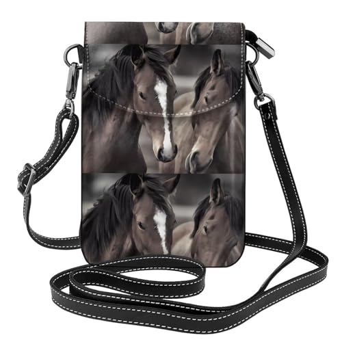 AEKGOHP Two Horses Printed Small Leather Women'S Crossbody Flip Phone Bag, Waterproof And Durable von AEKGOHP