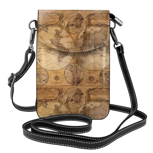 AEKGOHP Vintage Old World Map Printed Small Leather Women'S Crossbody Flip Phone Bag, Waterproof And Durable von AEKGOHP