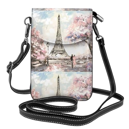 AEKGOHP Vintage Style Eiffelturm Paris bedruckte kleine Leder Damen Crossbody Flip Phone Tasche, wasserdicht und langlebig von AEKGOHP