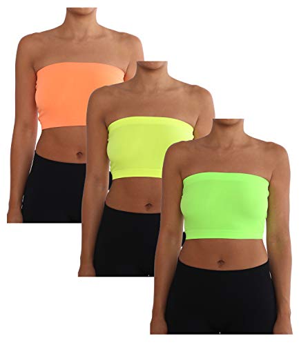 AEKO Damen Combo Pack One Size Trägerlos Base Bra Layer Bandeau Seamless Tube Top Regular und Übergröße 3er Pack, Neon Orange-neon gelb-neon grün, Plus 10-16 von AEKO