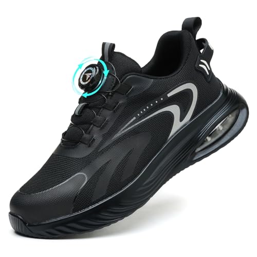AEKYIWL Arbeitsschuhe Herren Damen Sicherheitsschuhe Leicht Sportliche Atmungsaktiv Schnürsenkel Ohne Binden Drehverschluss Stahlkappenschuhe Schwarz, 46 EU AEKYIWL Arbeitsschuhe Herren Damen Sicherheitsschuhe Leicht Sportliche Atmungsaktiv Schnürsenkel Ohne Binden Drehverschluss Stahlkappenschuhe Schwarz, 46 EU von AEKYIWL