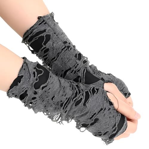 AEKZOX 1 Paar Fingerlose Spinnennetz Spitzenhandschuhe Punkhandschuhe für Halloween Party Kostümzubehör (Schwarz) von AEKZOX