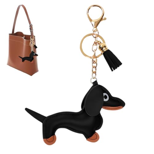 AEKZOX 1 Stück Schlüsselanhänger Dackel Leder Glücksbringer Hundetasche Anhänger Süße Welpe Keychain Geschenke für Lieblingsmensch Frauen Männer Kinder Geburtstag Schlüsselring von AEKZOX