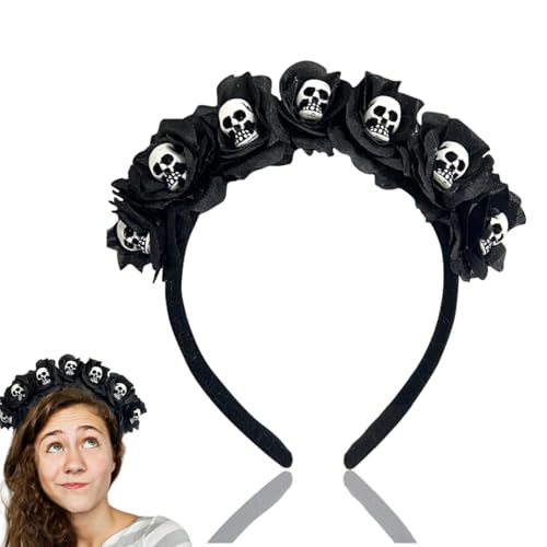 AEKZOX 1 Stück Totenkopf Haarreif, delly Blumen Haarreif Tag der Toten, Haarschmuck Halloween Haarreifen, Tag der Toten Rosen Haarreif, Tag der Toten Haarreif von AEKZOX