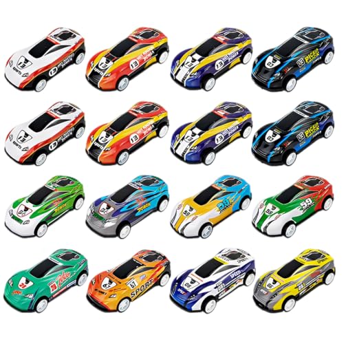 AEKZOX 16 Stück Spielzeugautos Set Metall Mini Rennauto Aufziehautos mit Rückzug Kleines Auto Spielzeug für Kinder Jungen und Mädchen von AEKZOX