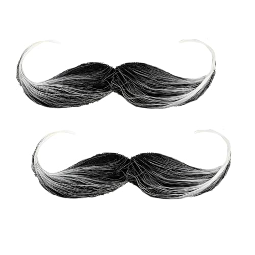 AEKZOX 2 Stück Fake Bart Fasching, Schnurrbart zum Ankleben, Man Klebebart Schnauzer Künstlicher Klebe Falscher Bärte, Bart zum Ankleben für Halloween von AEKZOX