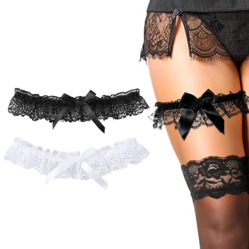 AEKZOX 2 Stück Verstellbare Beinstrumpfbänder, Spitze Oberschenkel Strumpfband, Elastische Oberschenkelstrumpfbände für Damen von AEKZOX