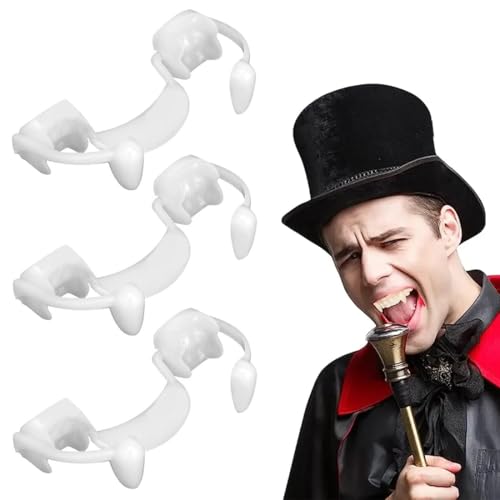 AEKZOX 3 Stück Vampir Zähne Kostüm Fangs Gefälschte Zähne Kann Ausgeblendet Werden, Vampire Zähne Kinder Erwachsene, Vampirzähne für Cosplay Party Requisiten Halloween von AEKZOX