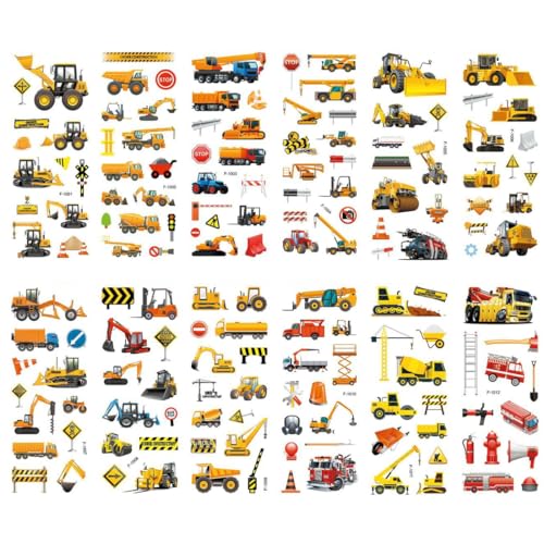 AEKZOX 3D Puffy Sticker Kinder 12 Blätter Bagger Aufkleber Set mit Auto Fahrzeuge Traktor für Jungen und Mädchen Kleinkind Mitgebsel zum Kindergeburtstag von AEKZOX