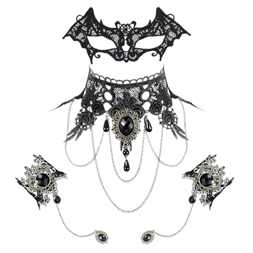 AEKZOX 4 PCS Classic Gothic Stretch Velvet Choker Necklace Set with Tassels and Tattoo Lace for Women and Girls (Black) von AEKZOX