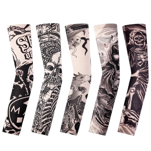 AEKZOX 5 Stück Tattoo Ärmel Set Armlinge, Tattoo Ärmel Tattoo Armstrumpf Nylon Temporäre Tätowierung Arm für Karneval Fasching Party für Männer Frauen von AEKZOX