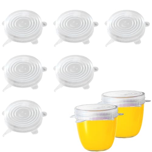 AEKZOX 6er Set Silikondeckel Dehnbar Transparent Wiederverwendbar Universal Abdeckung für Schüsseln Dosen Gläser Joghurtbecher BPA Frei von AEKZOX