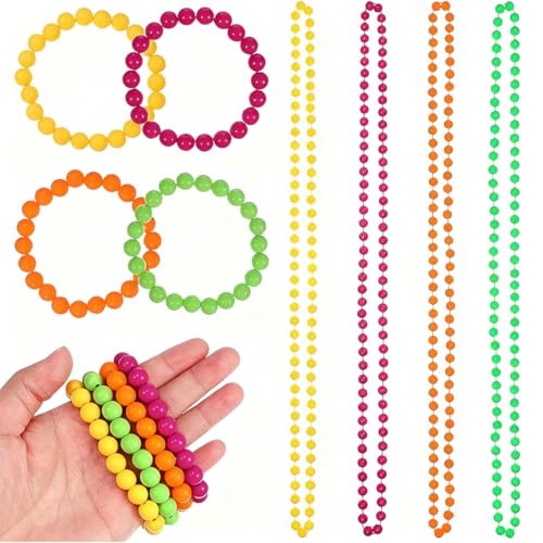 AEKZOX 8 Stück Perlenkette Damen Bunt, Perlenkette Damen Fasching, 80er Party Kleid Zubehör Neon für Mottoparty Armband Kostümzubehör von AEKZOX