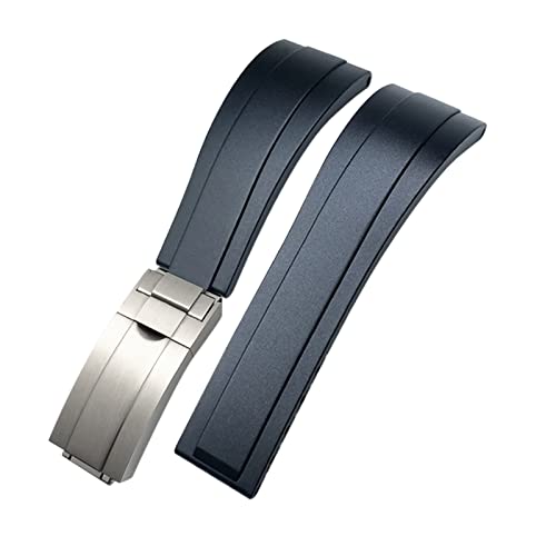 AEMALL 20 mm 21 mm Gummi-Armband für Rolex Daytona Submariner GMT Yacht-Master OYSTERFLEX Silikonarmband Faltschließe Armbänder (Farbe: Schwarz Matt Verschluss, Größe: 21 mm) von AEMALL