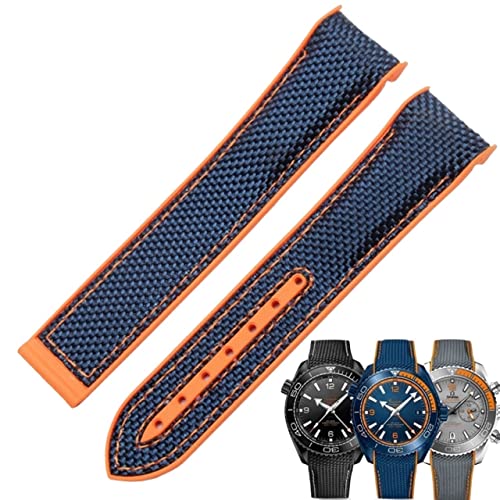 AEMALL 20 mm 22 mm Uhrenarmband für Omega 300 SEAMASTER 600 PLANET OCEAN Faltschnalle Silikon Nylon Armband Uhrenzubehör Uhrenarmband (Farbe: Blau Orange, Größe: 22 mm) von AEMALL