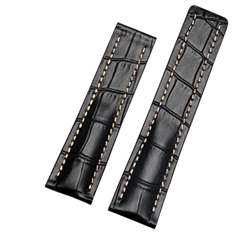 AEMALL Echtes Lederarmband für Breitling Uhrenarmband aus Rindsleder mit Faltschließe 22 mm 24 mm Uhrenarmbänder (Farbe: 01 schwarz ohne Verschluss, Größe: 24 mm) von AEMALL