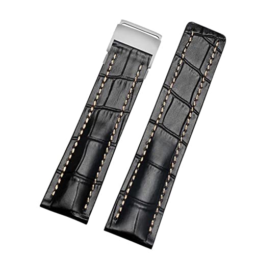 AEMALL Echtes Lederarmband für Breitling Uhrenarmband aus Rindsleder mit Faltschließe 22 mm 24 mm Uhrenarmbänder (Farbe: 01 schwarz silber, Größe: 22 mm) von AEMALL