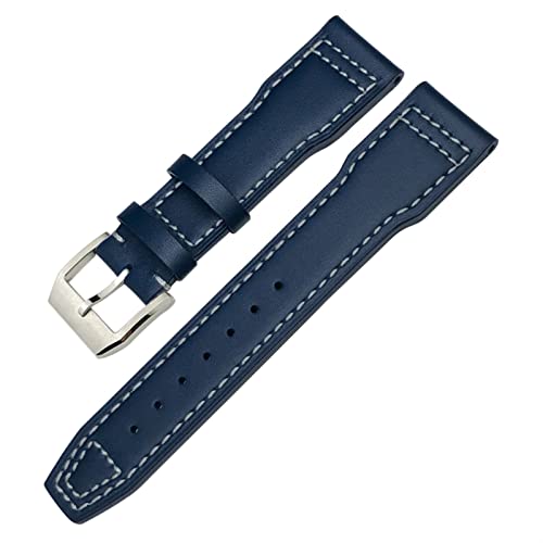 AEMALL Echtes Lederarmband für IWC Mark XVIII Le Petit Prince Pilotenuhr 20 mm 21 mm 22 mm Rindsleder Armband (Farbe: Blau Weiß Silber, Größe: 22 mm) von AEMALL