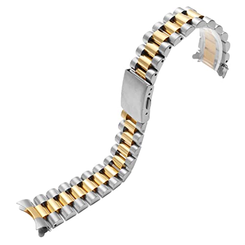 AEMALL Edelstahl-Armband für Citizen Enicar Armband, 20 mm, 22 mm, gebogenes Ende, Stahlband mit Faltschließe (Farbe: Silbergold, Größe: 20 mm) von AEMALL