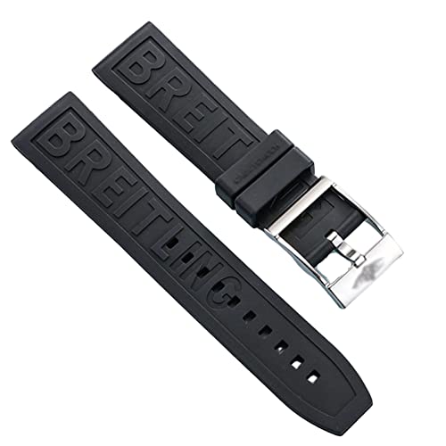 AEMALL Für Breitling Navitimer Avenger Pin Schnalle Armband Silikon Uhrenarmband 22 mm 24 mm Schwarz Dunkelblau Armband (Farbe: Schwarze Dornschließe, Größe: 24 mm) von AEMALL