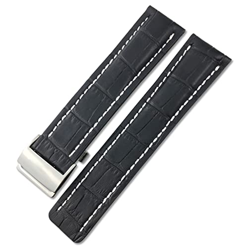 AEMALL Für Breitling Premier Navitimer Schwarz Blau Braun Faltschließe Weiches Rindsleder Uhrenarmband 22 mm 24 mm Echtes Leder Armband (Farbe: Schwarz Weiß Bambus, Größe: 22 mm) von AEMALL