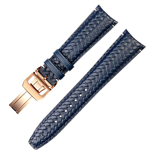 AEMALL Für IWC IW344205 Portugiesischer Chronograph Pilot Portofino Faltschließe Armband 22 mm gewebtes Rindsleder (Farbe: Blau-Roségold B, Größe: 22 mm) von AEMALL