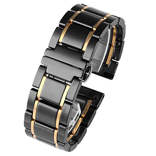 AEMALL Keramik-Edelstahl-Armband, 20 mm, 22 mm, 16 mm, 18 mm, Schnellverschluss-Uhrenarmbänder (Farbe: Schwarz x Gold, Größe: 18 mm) von AEMALL