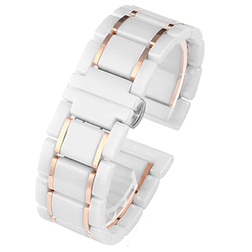 AEMALL Keramik-Edelstahl-Armband, 20 mm, 22 mm, 16 mm, 18 mm, Schnellverschluss-Uhrenarmbänder (Farbe: Weiß x Roségold, Größe: 18 mm) von AEMALL