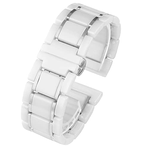 AEMALL Keramik-Edelstahl-Armband, 20 mm, 22 mm, 16 mm, 18 mm, Schnellverschluss-Uhrenarmbänder (Farbe: Weiß x Silber, Größe: 20 mm) von AEMALL